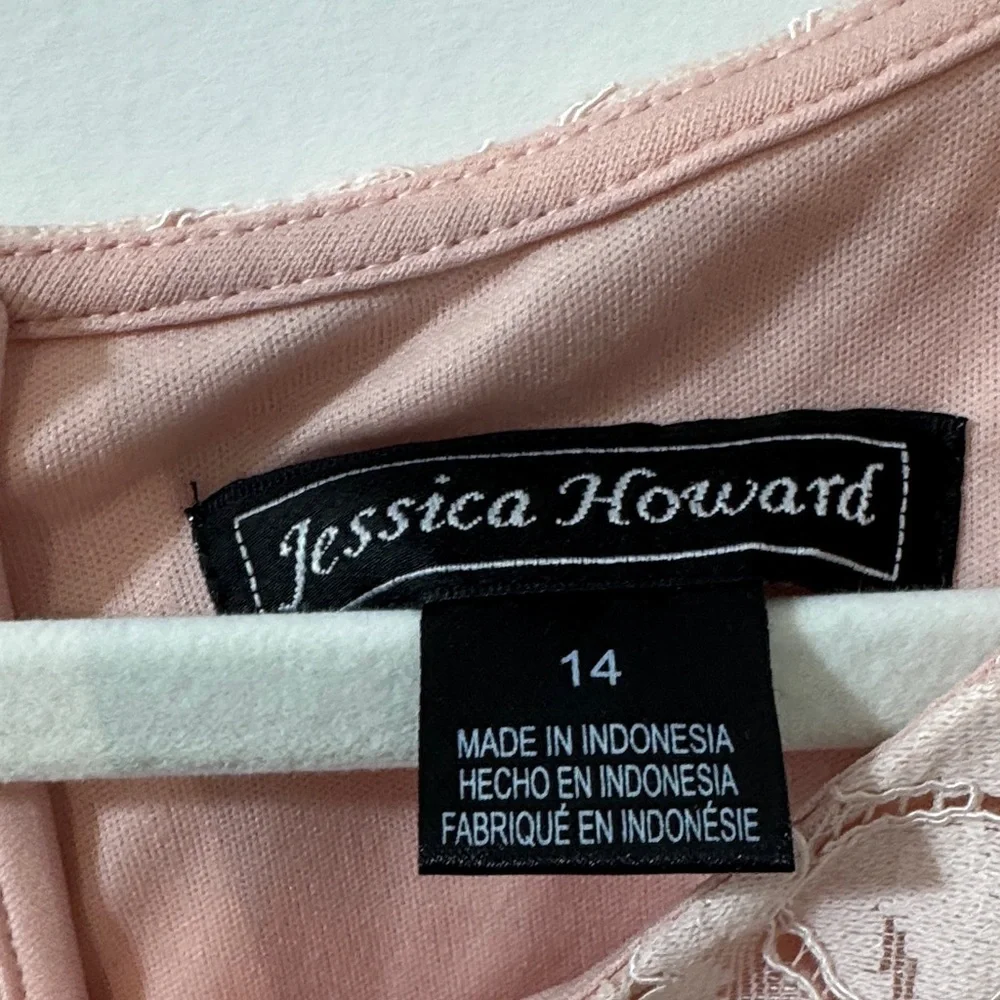 Jessica Howard Women's Blush Pink Lace Fit-and-Flare Dress Size 14
